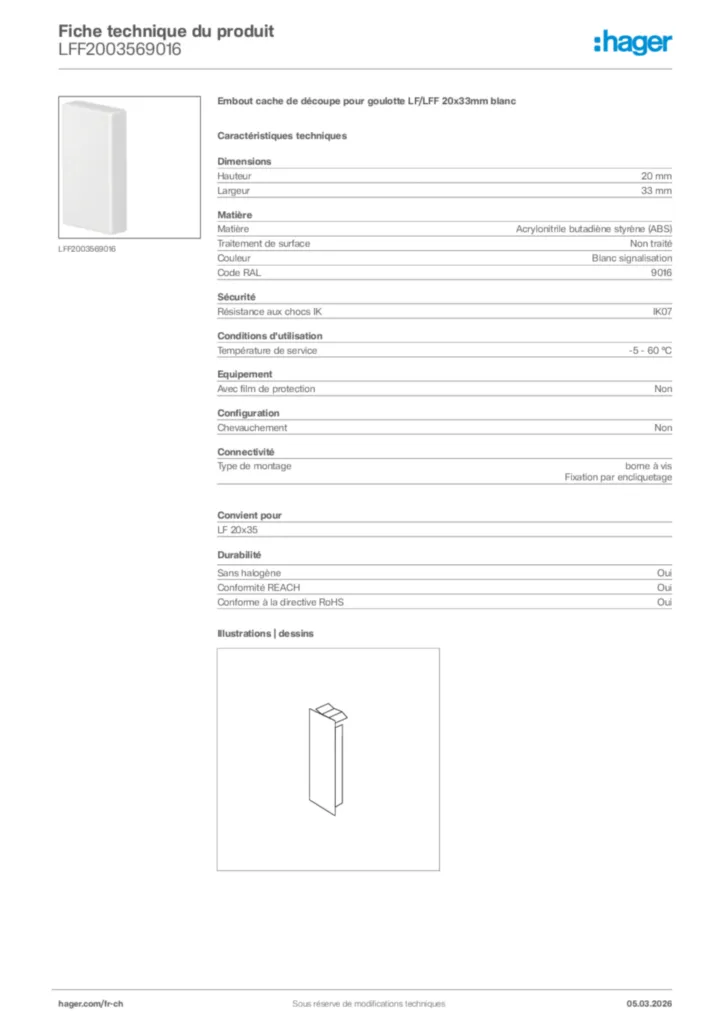 Image Hager Fiche technique du produit LFF2003569016 | Hager Suisse