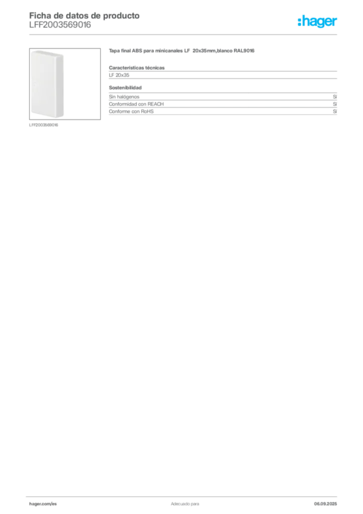 Imagen Hager Ficha de datos de producto LFF2003569016 | Hager España