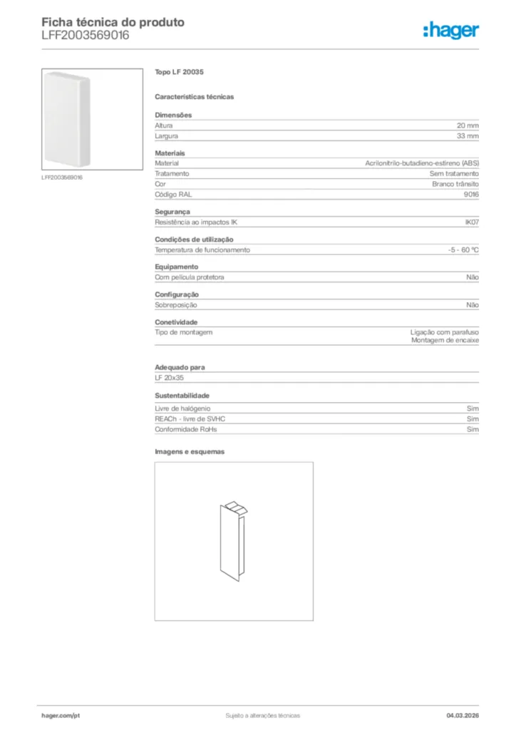 Imagem Hager Ficha técnica do produto LFF2003569016 | Hager Portugal