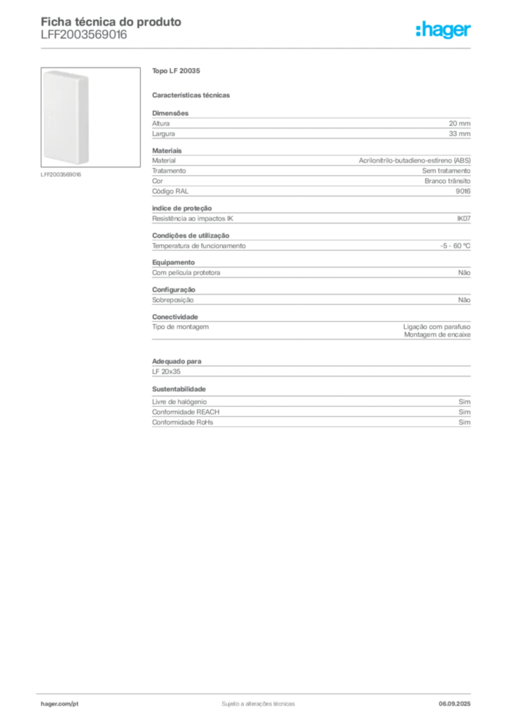 Imagem Hager Ficha técnica do produto LFF2003569016 | Hager Portugal