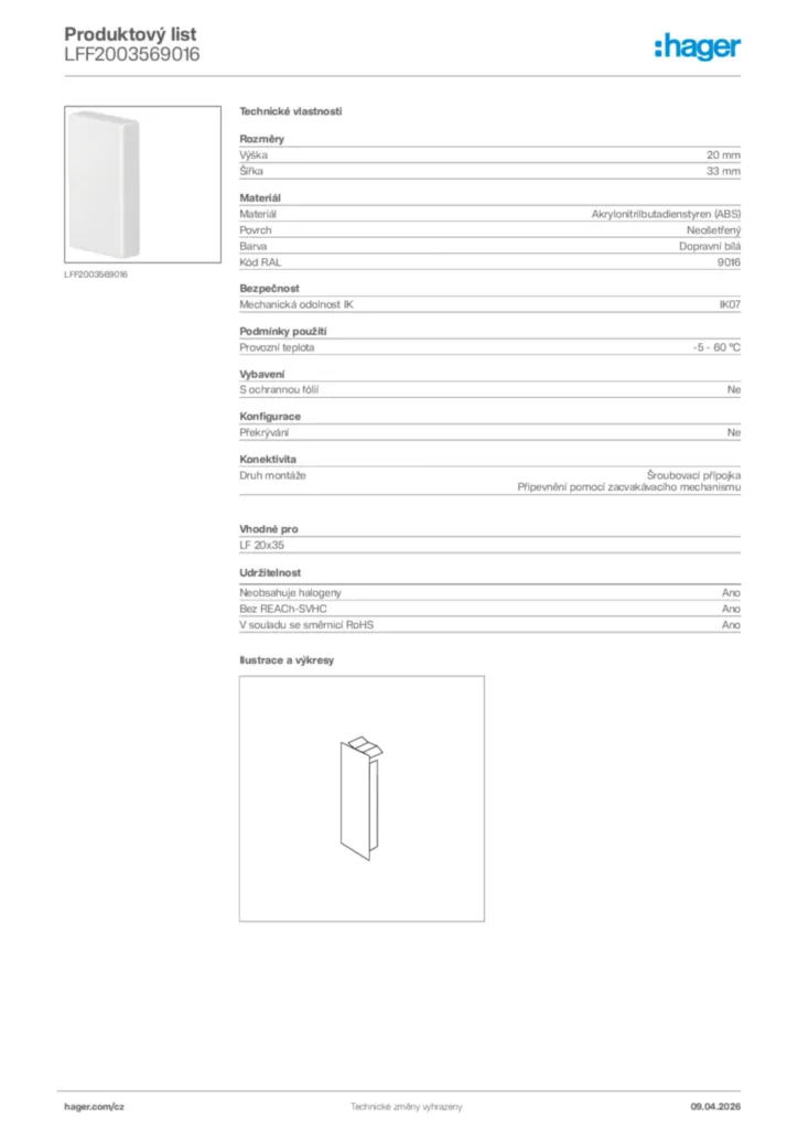 Obrázek Hager Product data sheet LFF2003569016 | Hager