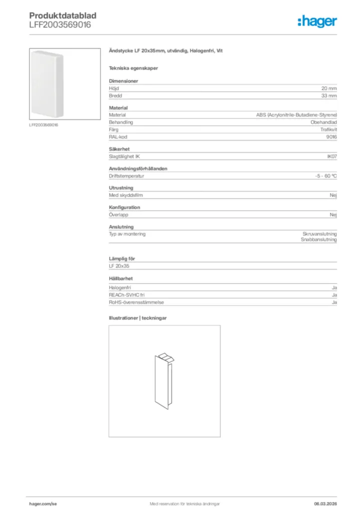 Bild Hager Produktdatablad LFF2003569016 | Hager Sverige