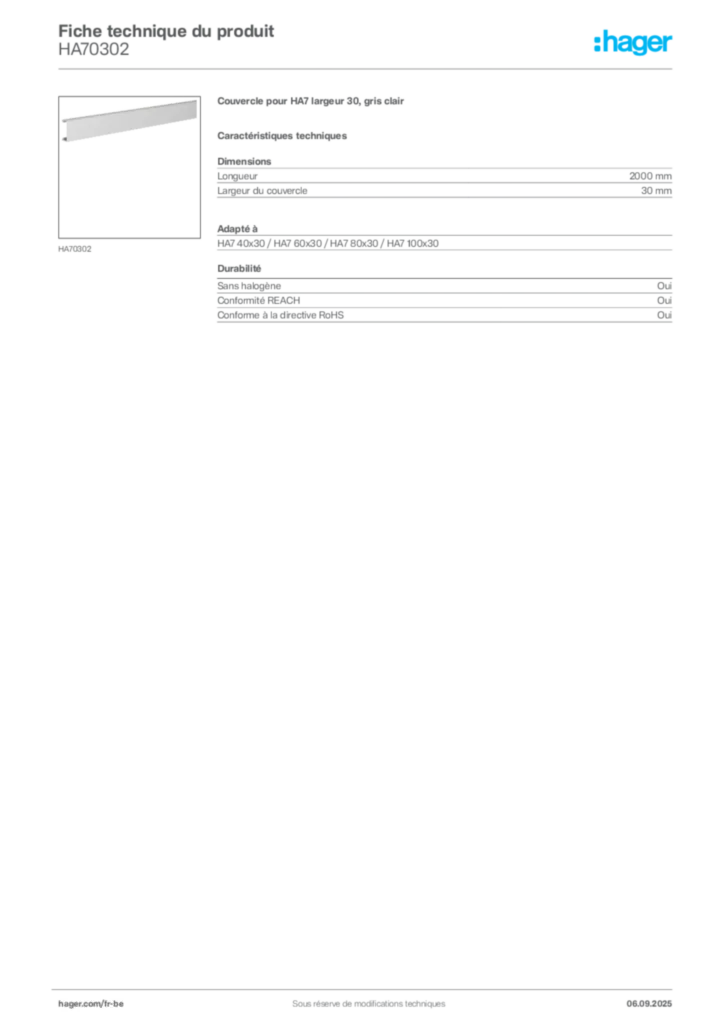 Image Hager Fiche technique du produit HA70302 | Hager Belgique