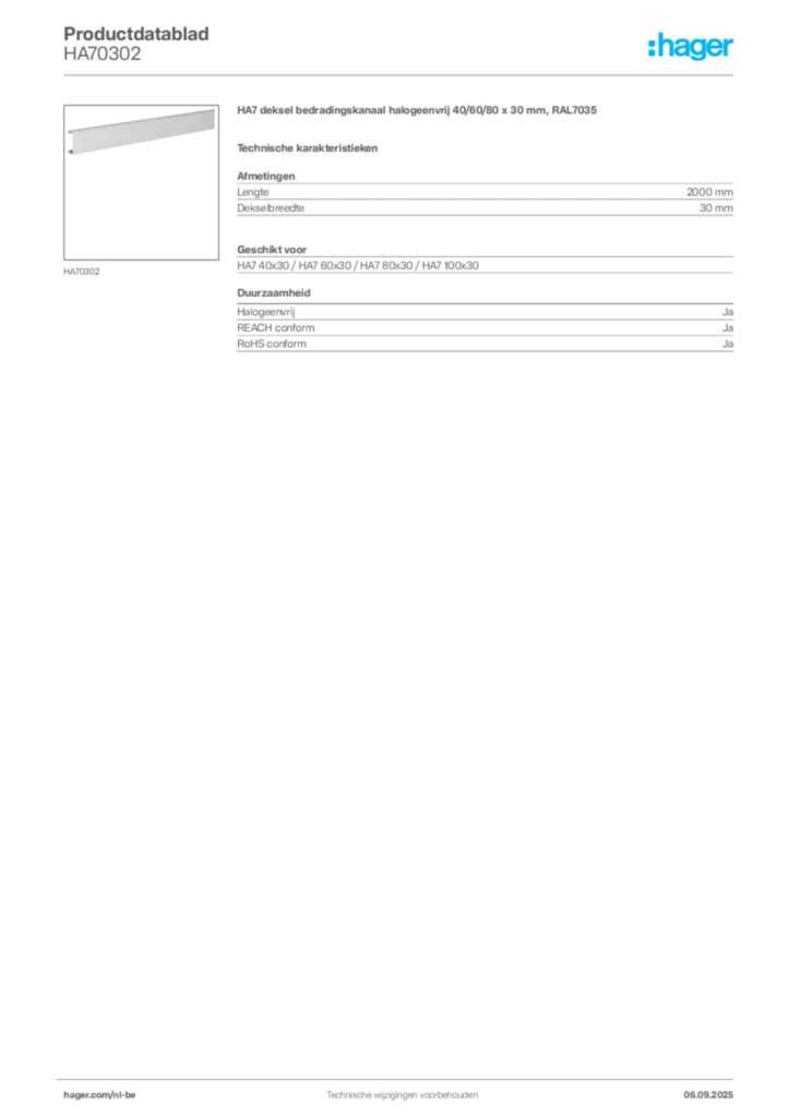 Afbeelding Hager Productdatablad HA70302 | Hager Belgium