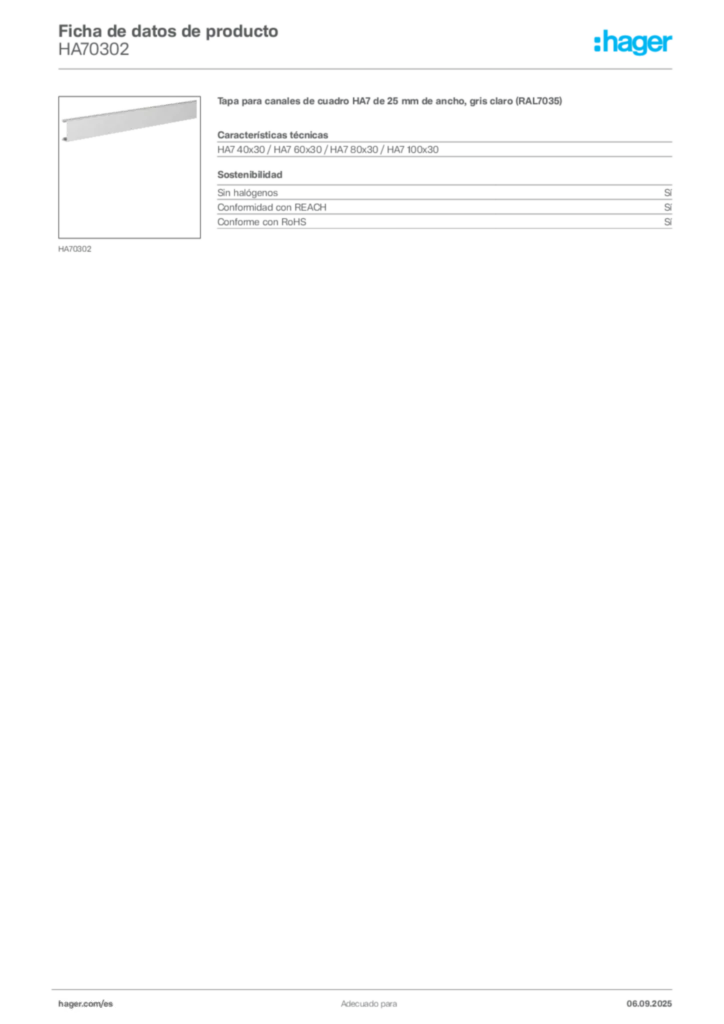 Imagen Hager Ficha de datos de producto HA70302 | Hager España