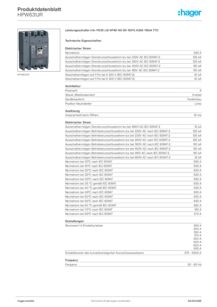 Bild Hager Produktdatenblatt HPW631JR | Hager Deutschland