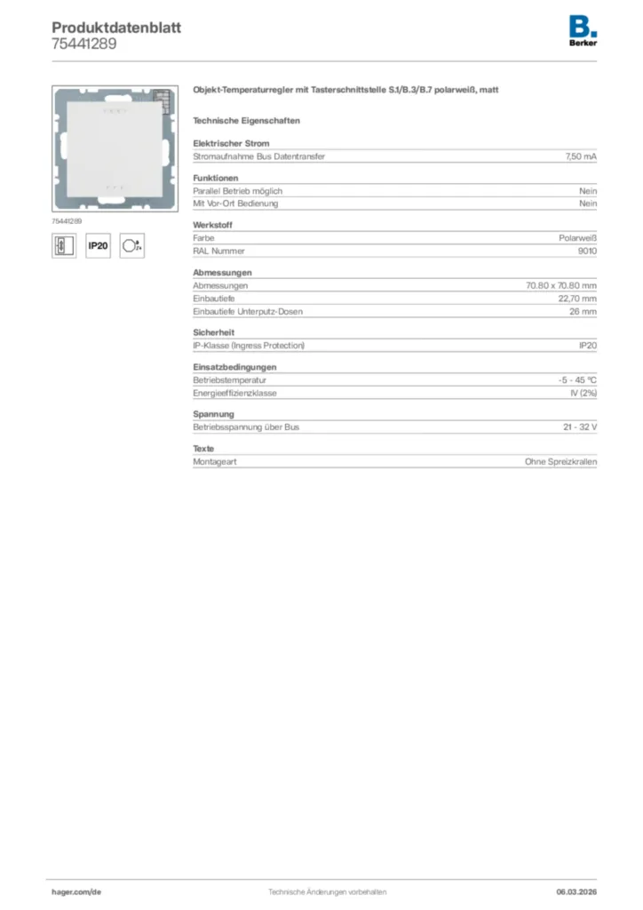 Bild Berker Produktdatenblatt 75441289 | Hager Deutschland