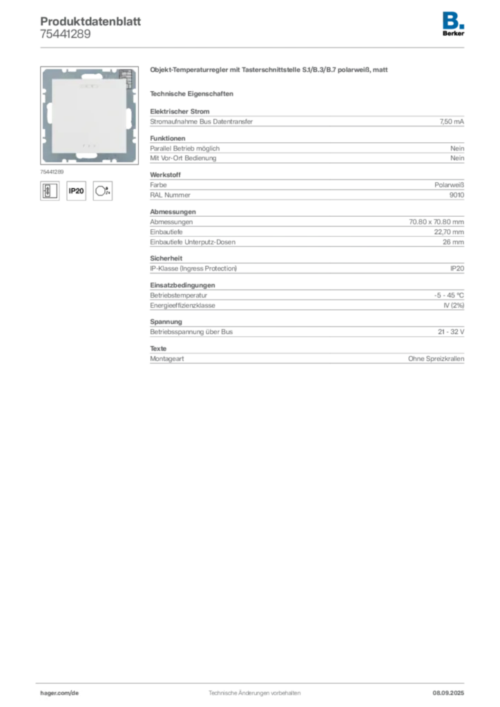 Bild Berker Produktdatenblatt 75441289 | Hager Deutschland