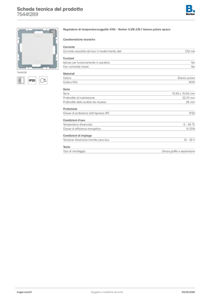 Immagine Berker Scheda tecnica del prodotto 75441289 | Hager Italia