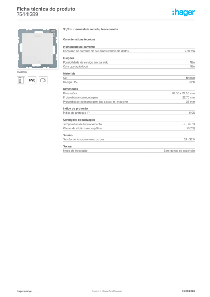 Imagem Hager Ficha técnica do produto 75441289 | Hager Portugal