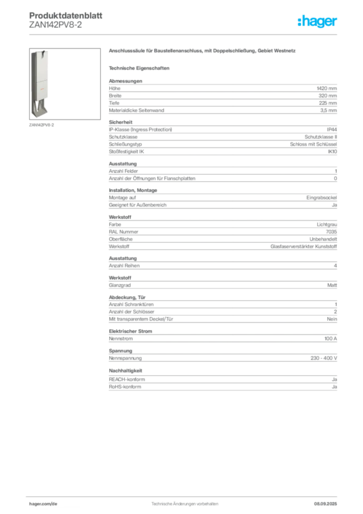Bild Hager Produktdatenblatt ZAN142PV8-2 | Hager Deutschland