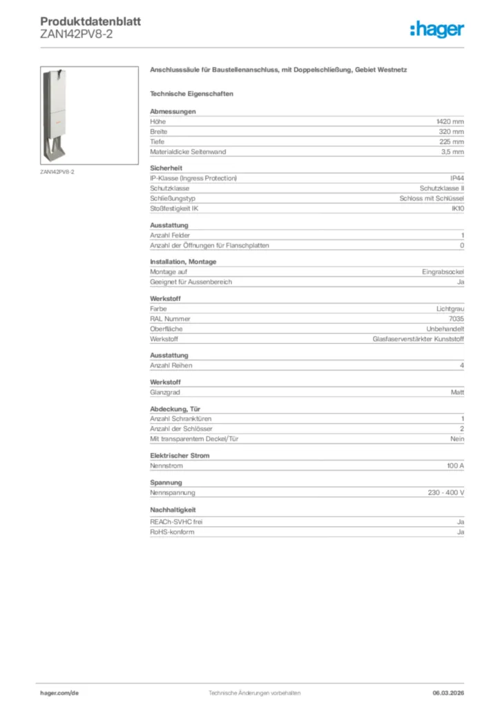Bild Hager Produktdatenblatt ZAN142PV8-2 | Hager Deutschland