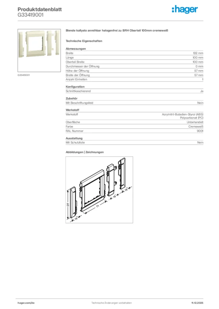 Bild Hager Produktdatenblatt G33419001 | Hager Deutschland