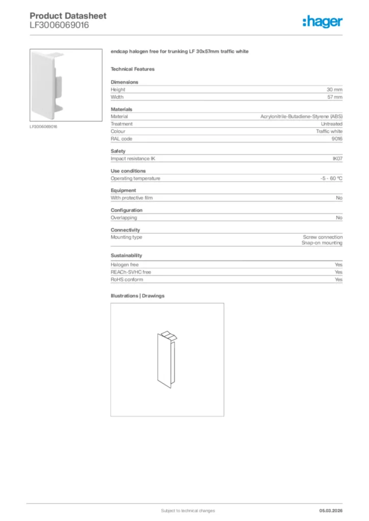 Image Hager Product data sheet LF3006069016  | Hager Africa