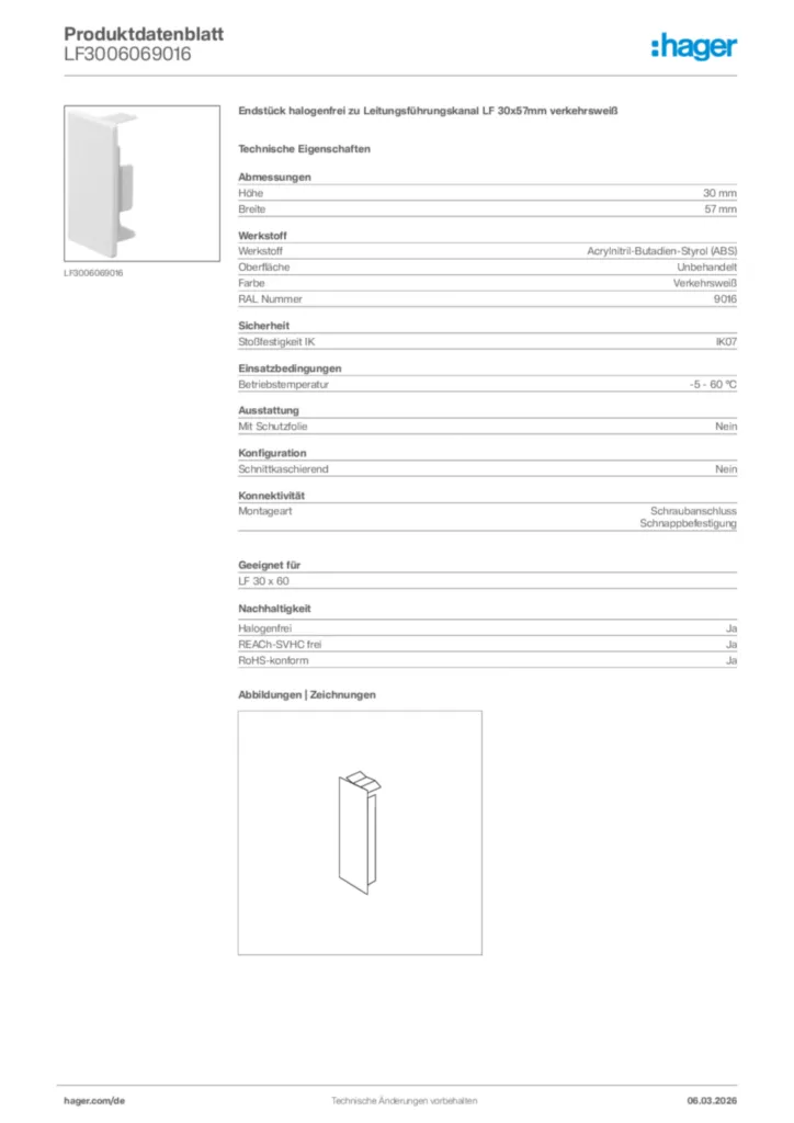 Bild Hager Produktdatenblatt LF3006069016 | Hager Deutschland