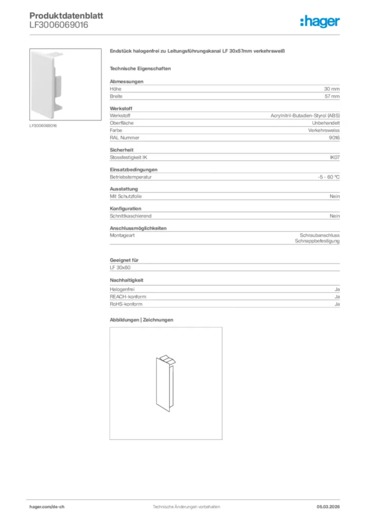 Bild Hager Produktdatenblatt LF3006069016 | Hager Schweiz
