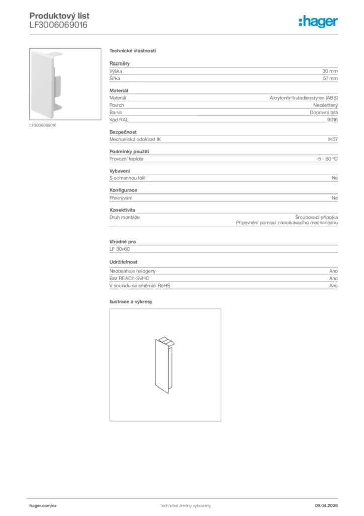 Obrázek Hager Product data sheet LF3006069016 | Hager