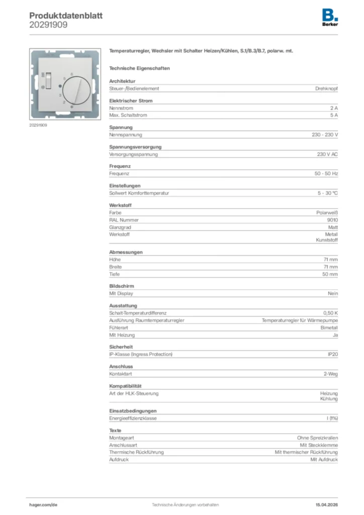 Bild Berker Produktdatenblatt 20291909 | Hager Deutschland