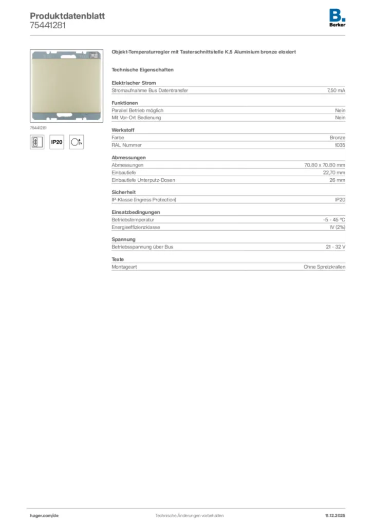 Bild Berker Produktdatenblatt 75441281 | Hager Deutschland