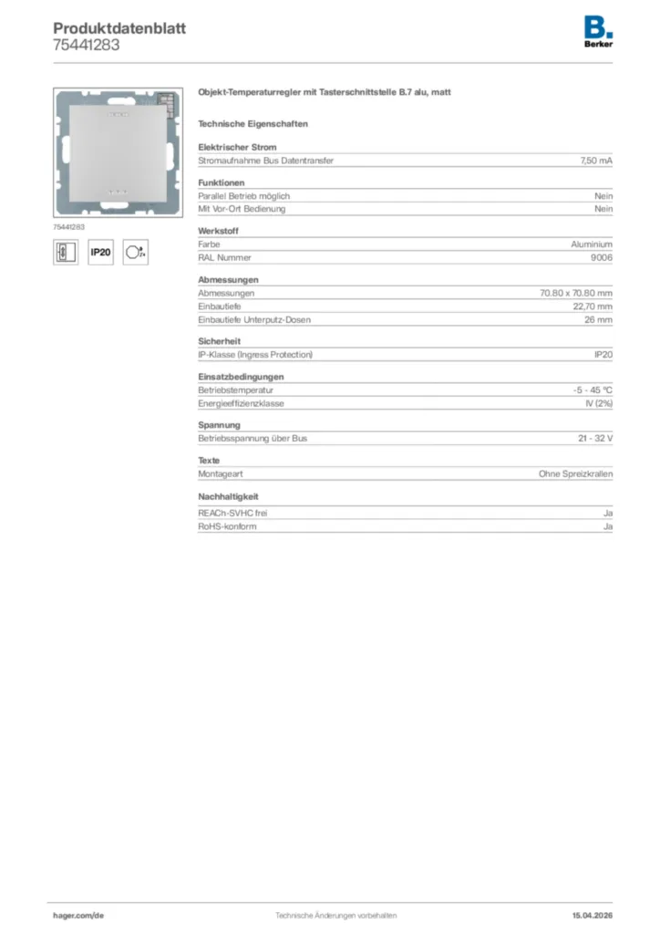 Bild Berker Produktdatenblatt 75441283 | Hager Deutschland