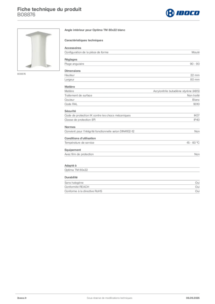 Image Iboco Fiche technique du produit B08876 | Hager France