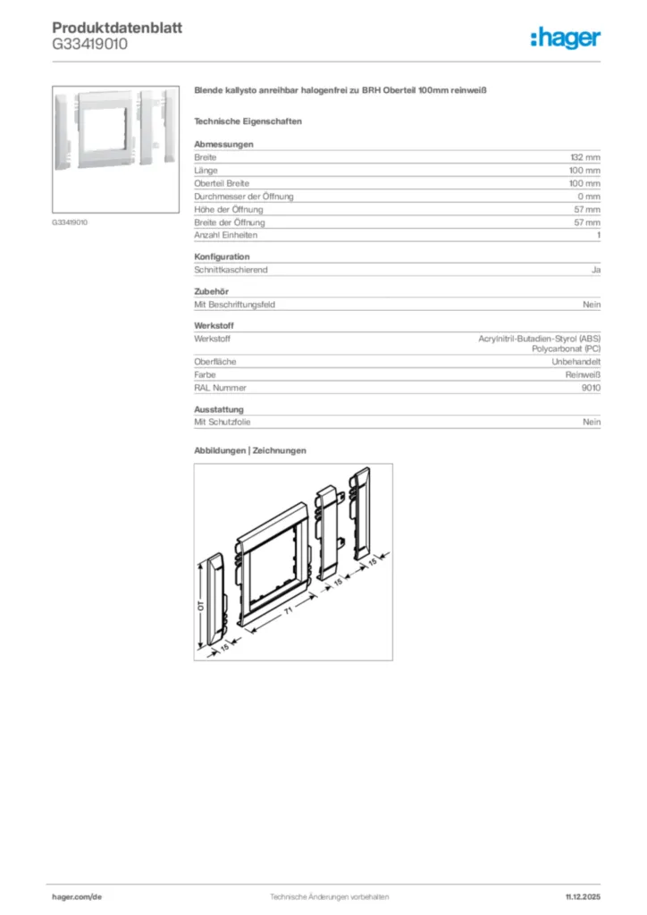 Bild Hager Produktdatenblatt G33419010 | Hager Deutschland