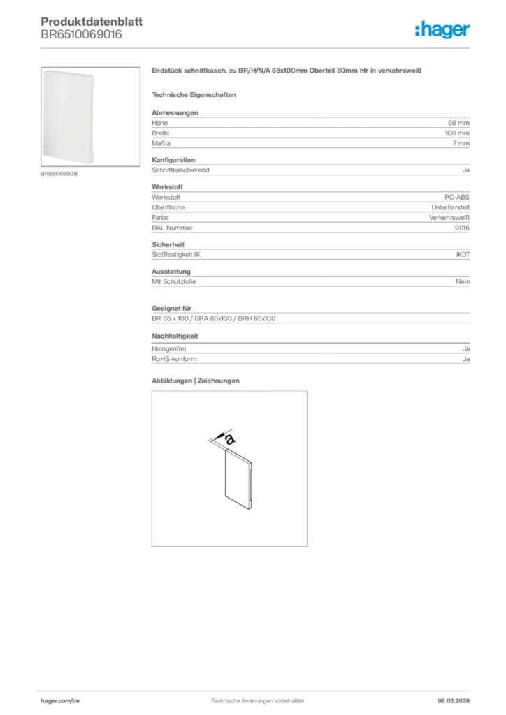 Bild Hager Produktdatenblatt BR6510069016 | Hager Deutschland