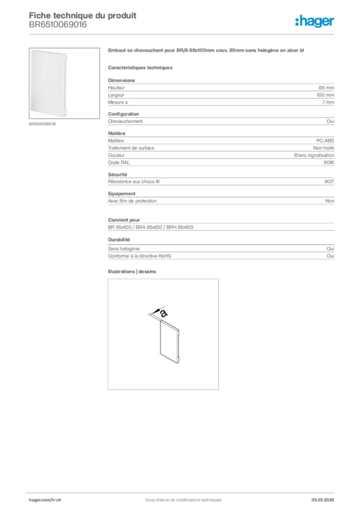 Image Hager Fiche technique du produit BR6510069016 | Hager Suisse