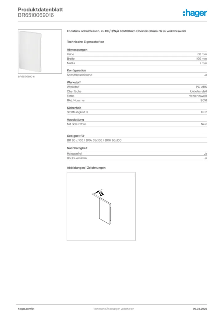 Bild Hager Produktdatenblatt BR6510069016 | Hager Deutschland
