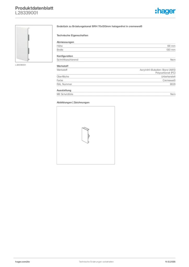 Bild Hager Produktdatenblatt L28339001 | Hager Deutschland