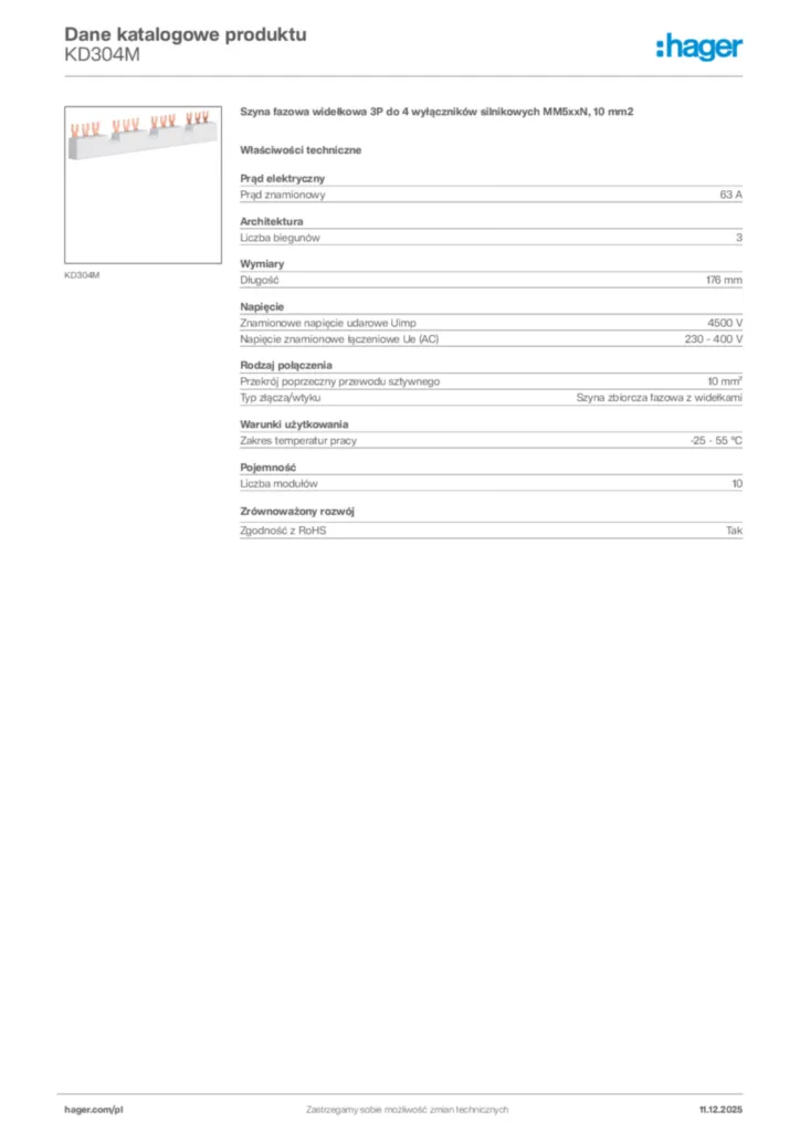 Zdjęcie Hager Dane katalogowe produktu KD304M | Hager Polska
