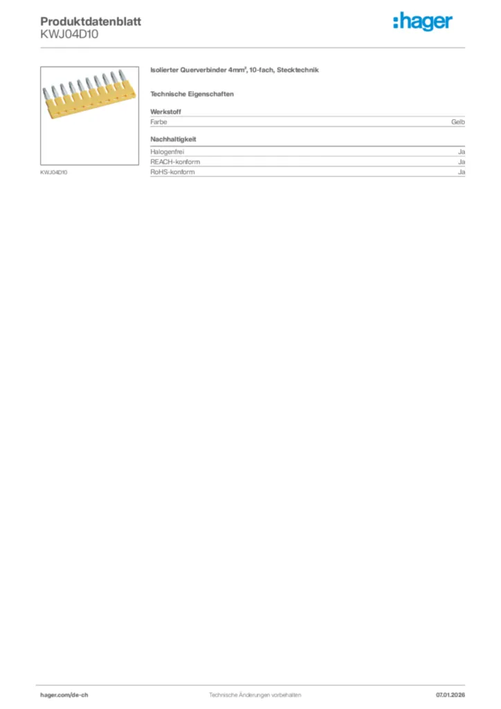 Bild Hager Produktdatenblatt KWJ04D10 | Hager Schweiz