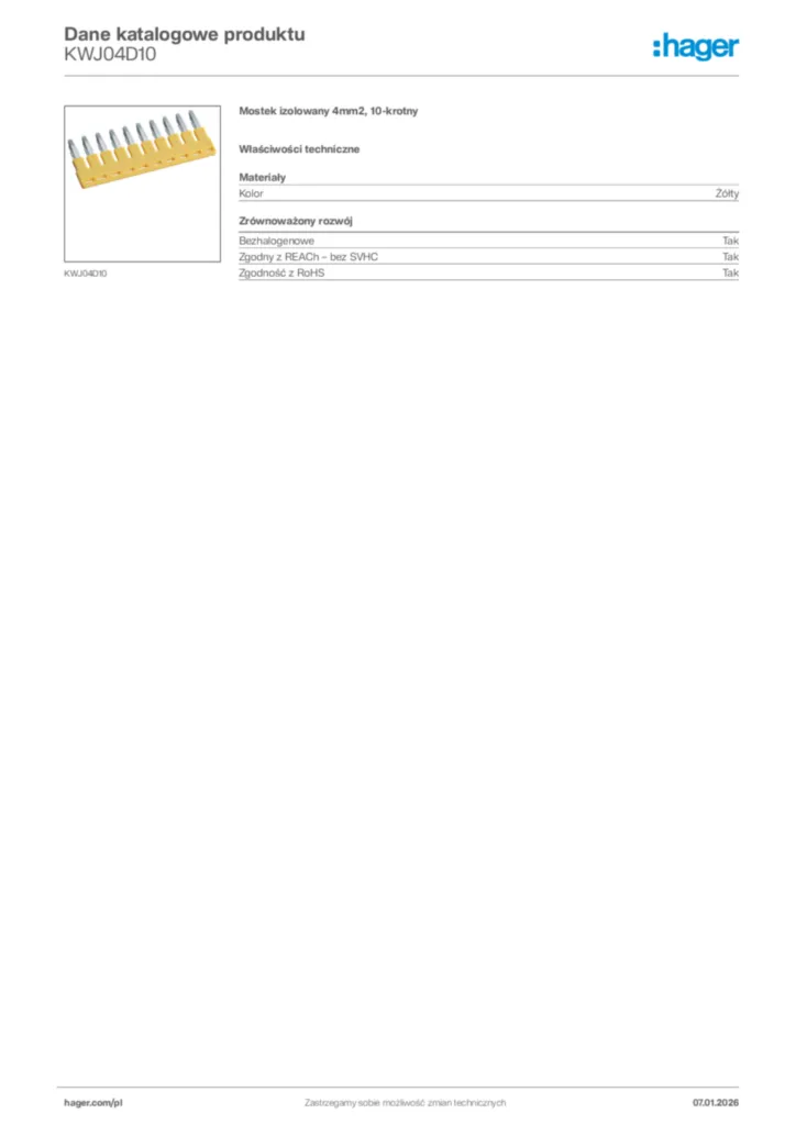 Zdjęcie Hager Karta katalogowa KWJ04D10 | Hager Polska