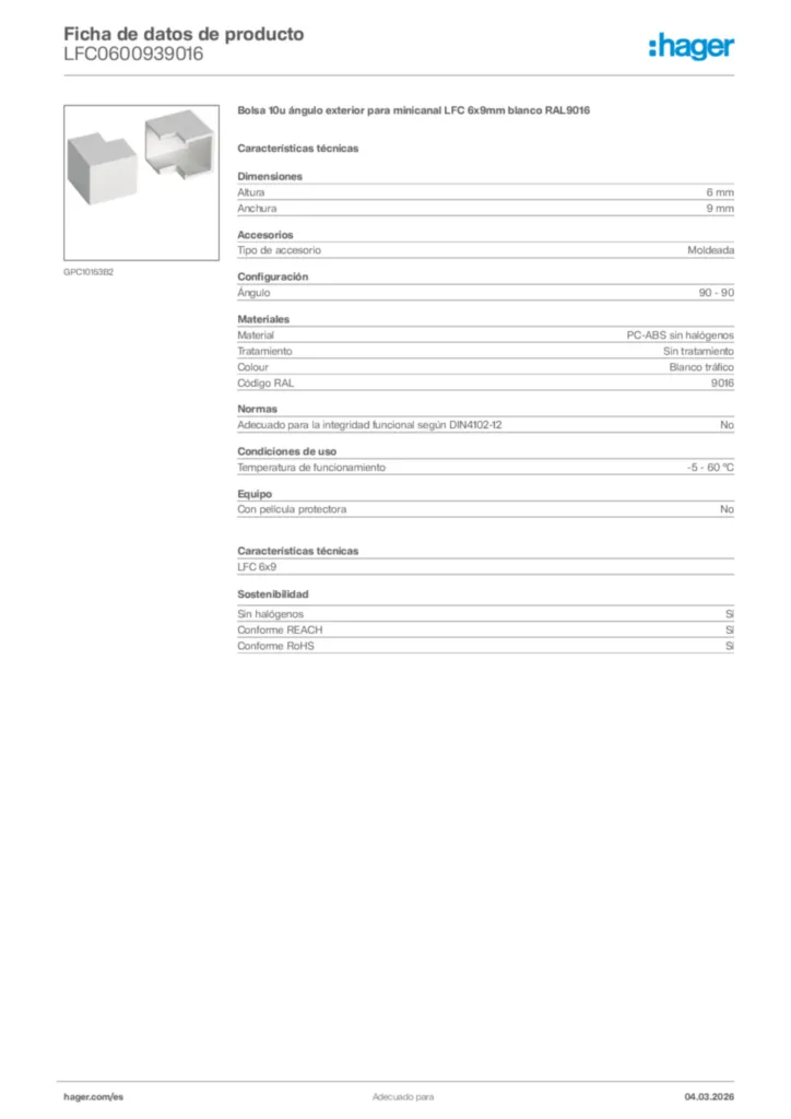 Imagen Hager Ficha de datos de producto LFC0600939016 | Hager España