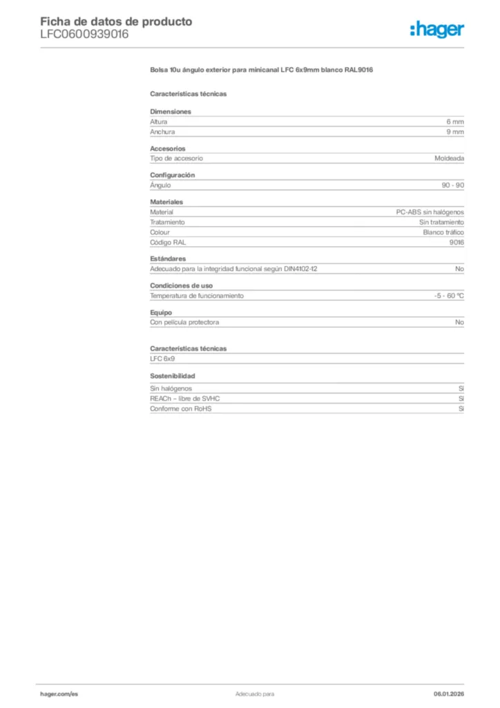 Imagen Hager Ficha de datos de producto LFC0600939016 | Hager España