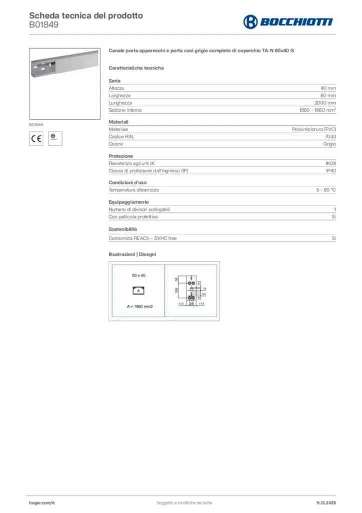 Immagine Bocchiotti Scheda tecnica del prodotto B01849 | Hager Italia