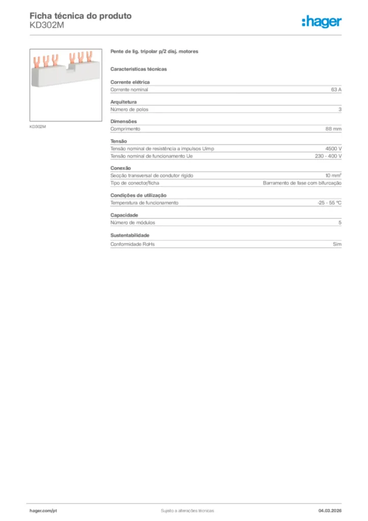 Imagem Hager Ficha técnica do produto KD302M | Hager Portugal