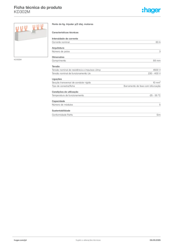 Imagem Hager Ficha técnica do produto KD302M | Hager Portugal