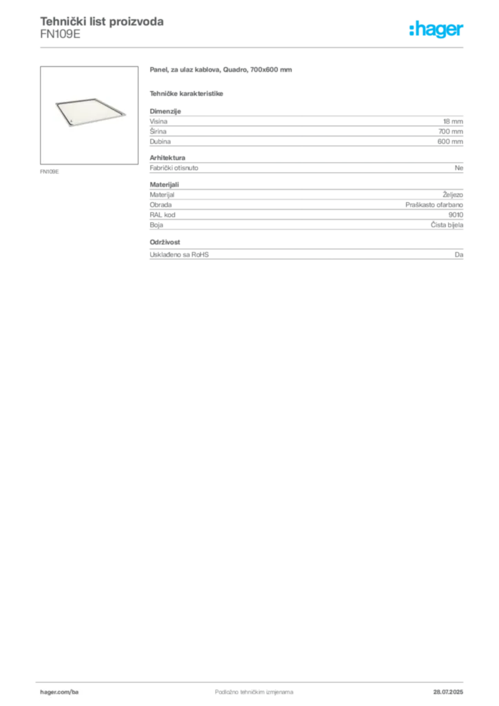 Slika Hager Product data sheet FN109E  | Hager