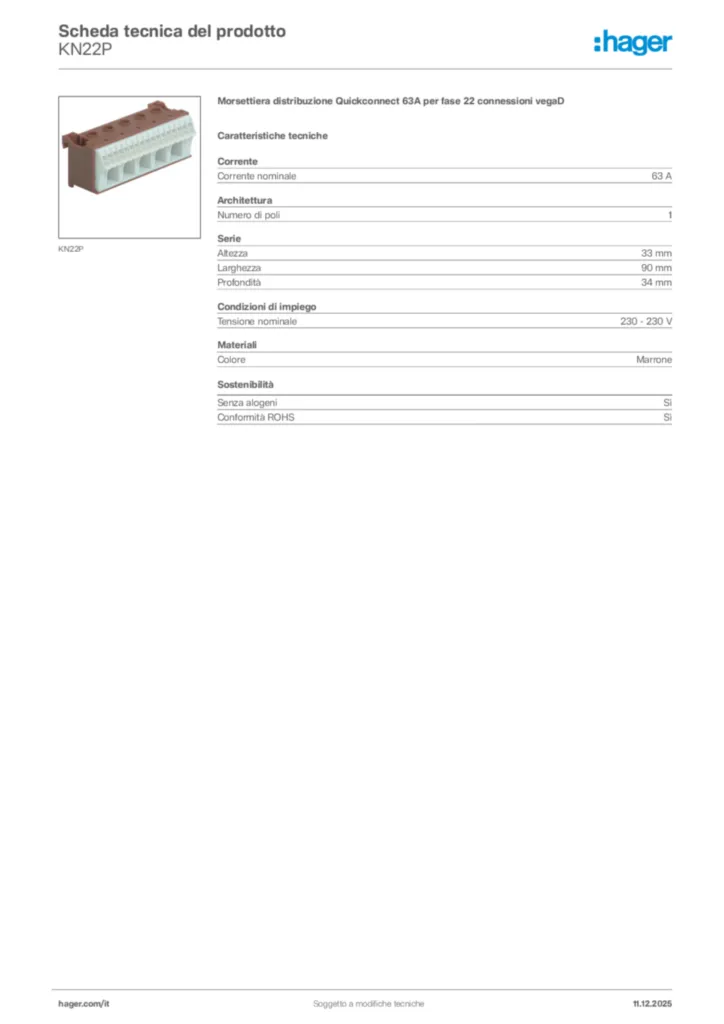 Immagine Hager Scheda tecnica del prodotto KN22P | Hager Italia