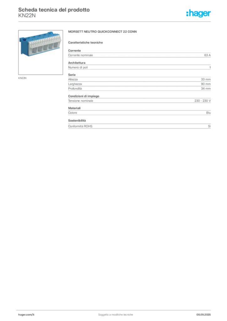 Immagine Hager Scheda tecnica del prodotto KN22N | Hager Italia