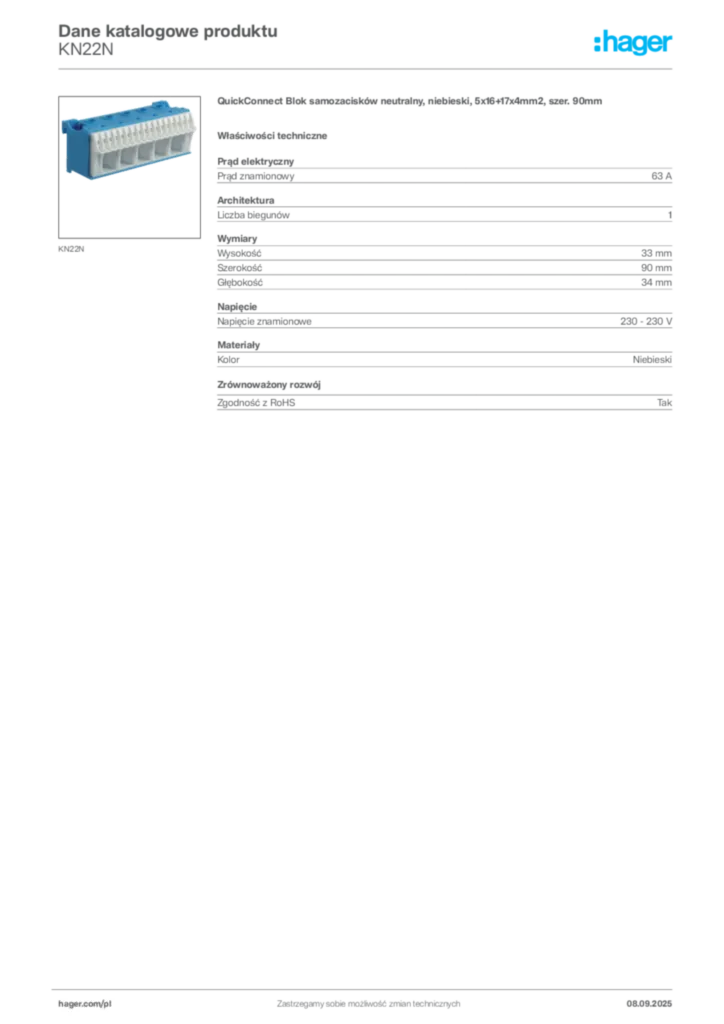 Zdjęcie Hager Dane katalogowe produktu KN22N | Hager Polska