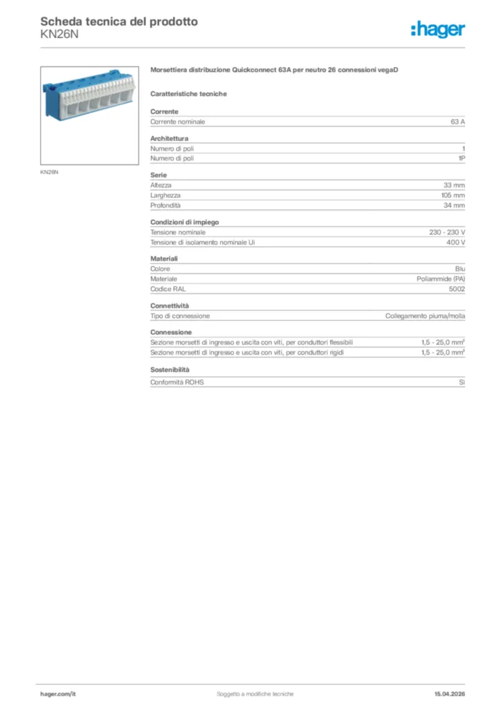Immagine Hager Scheda tecnica del prodotto KN26N | Hager Italia