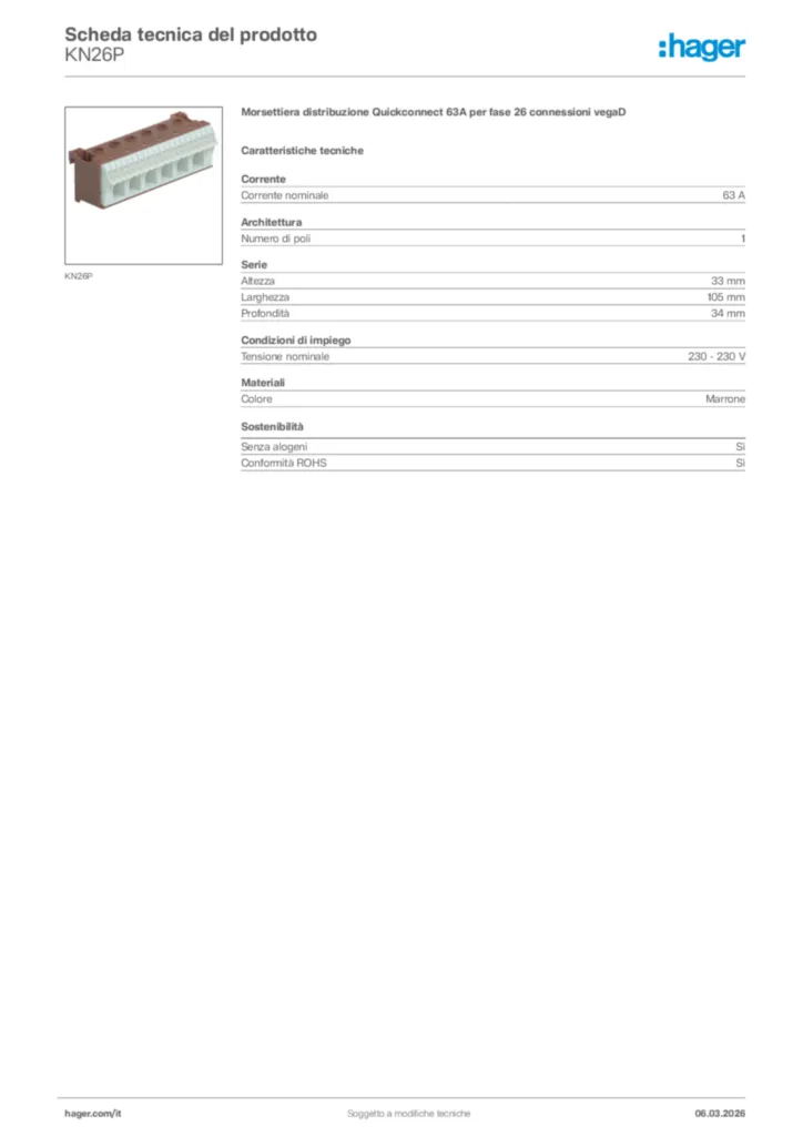 Immagine Hager Scheda tecnica del prodotto KN26P | Hager Italia