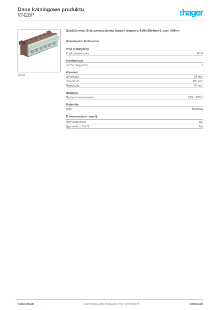 Zdjęcie Hager Dane katalogowe produktu KN26P | Hager Polska
