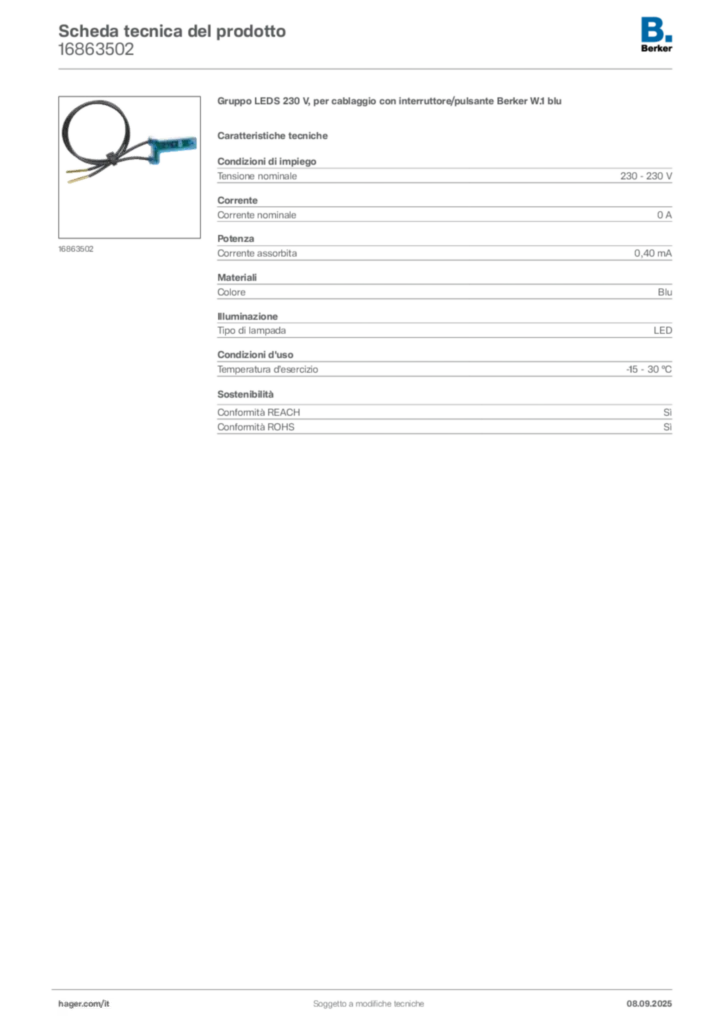 Immagine Berker Scheda tecnica del prodotto 16863502 | Hager Italia
