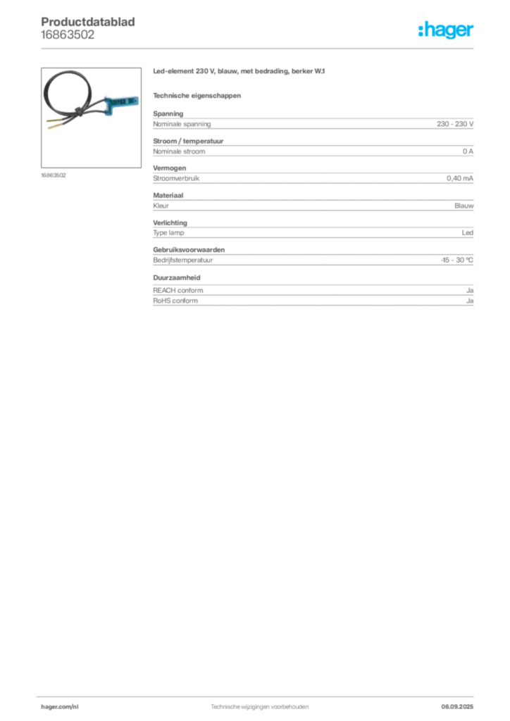 Afbeelding Hager Productdatablad 16863502 | Hager Nederland