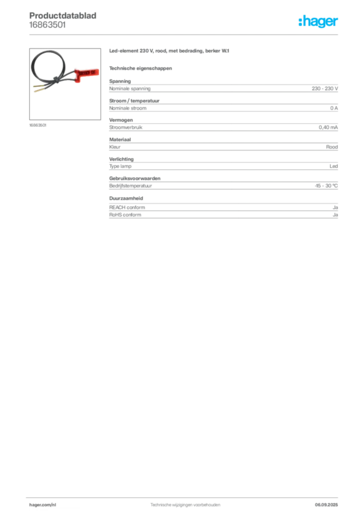 Afbeelding Hager Productdatablad 16863501 | Hager Nederland