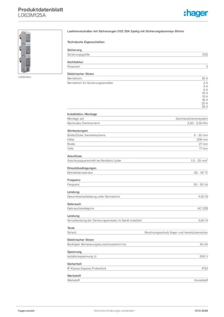 Bild Hager Produktdatenblatt L063M125A | Hager Deutschland