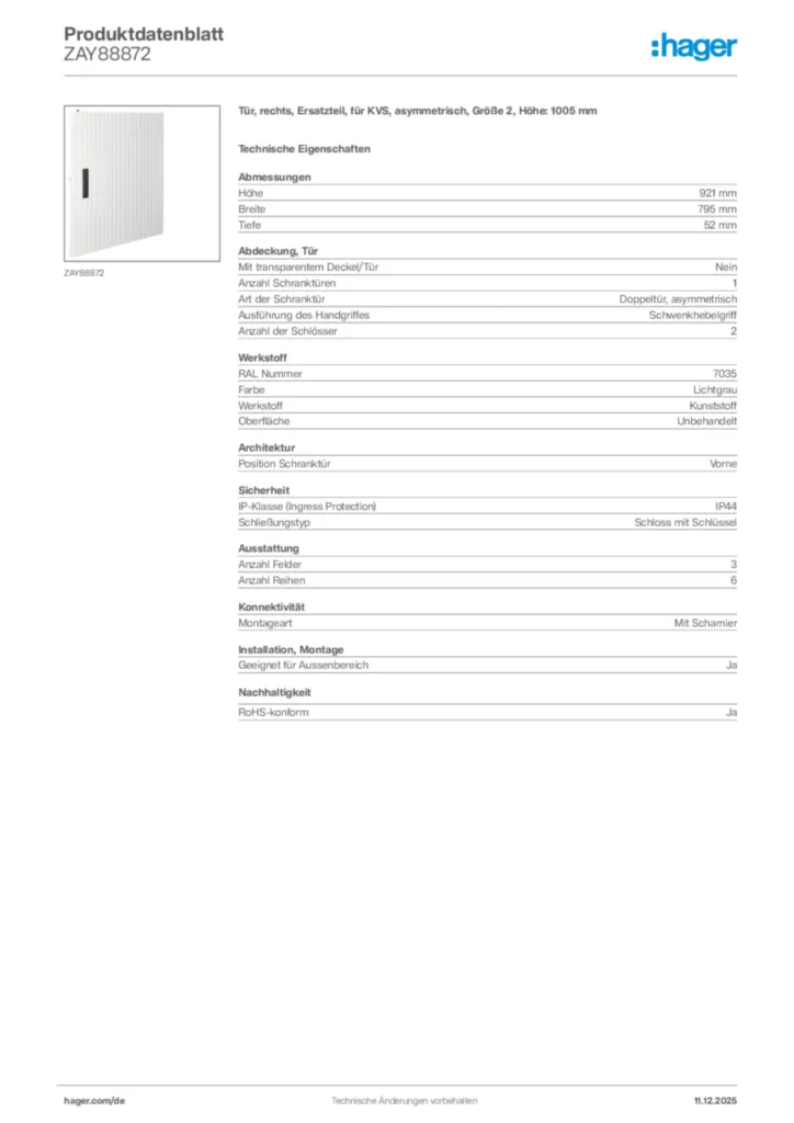Bild Hager Produktdatenblatt ZAY88872 | Hager Deutschland
